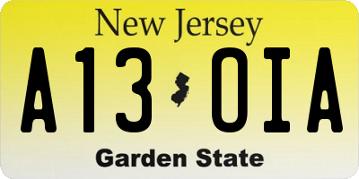 NJ license plate A13OIA