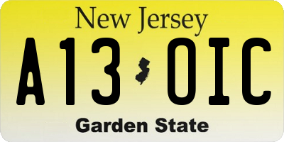 NJ license plate A13OIC