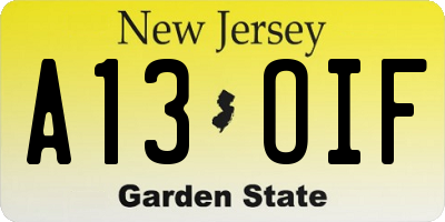 NJ license plate A13OIF