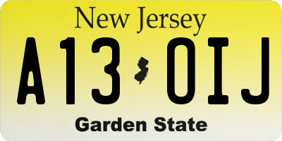 NJ license plate A13OIJ