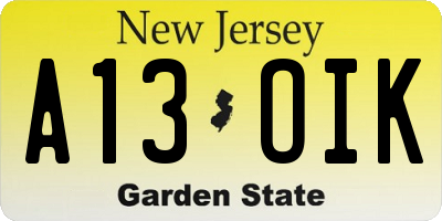NJ license plate A13OIK