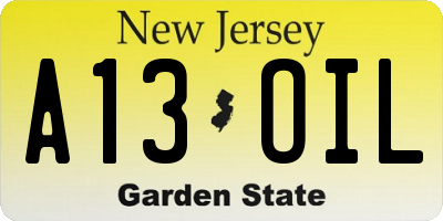 NJ license plate A13OIL