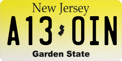 NJ license plate A13OIN