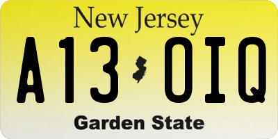 NJ license plate A13OIQ