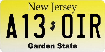 NJ license plate A13OIR