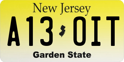 NJ license plate A13OIT