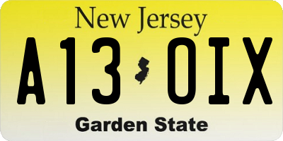 NJ license plate A13OIX