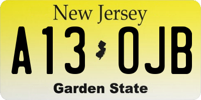 NJ license plate A13OJB
