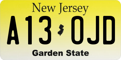 NJ license plate A13OJD