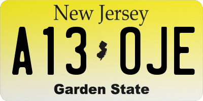 NJ license plate A13OJE