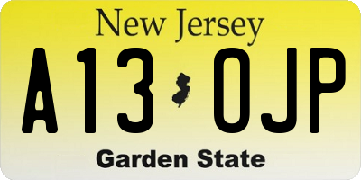 NJ license plate A13OJP