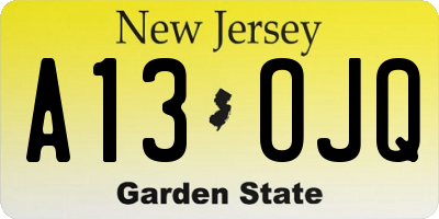 NJ license plate A13OJQ