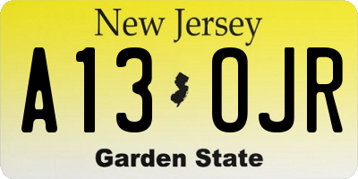NJ license plate A13OJR