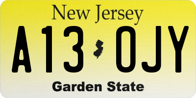 NJ license plate A13OJY