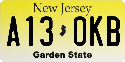 NJ license plate A13OKB