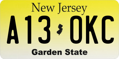 NJ license plate A13OKC