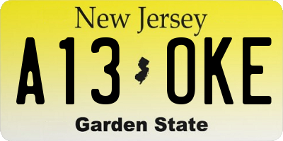 NJ license plate A13OKE
