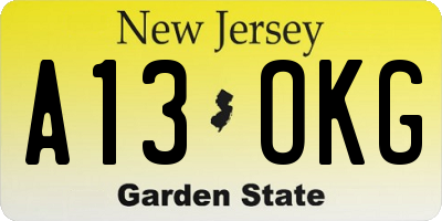 NJ license plate A13OKG