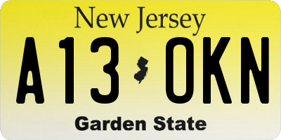 NJ license plate A13OKN