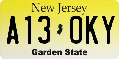 NJ license plate A13OKY