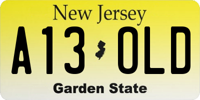 NJ license plate A13OLD
