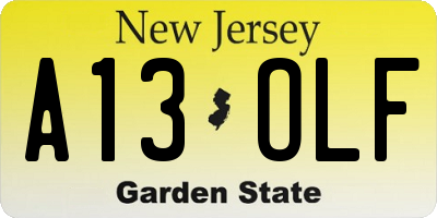 NJ license plate A13OLF