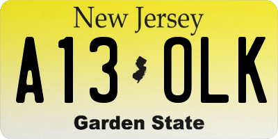 NJ license plate A13OLK