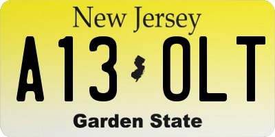NJ license plate A13OLT
