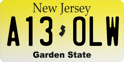 NJ license plate A13OLW