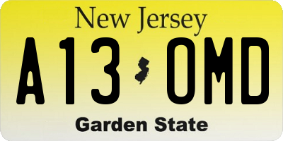 NJ license plate A13OMD