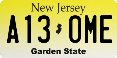 NJ license plate A13OME