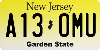 NJ license plate A13OMU