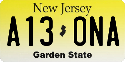 NJ license plate A13ONA