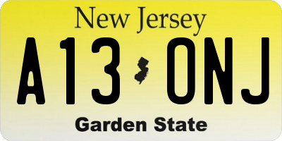 NJ license plate A13ONJ