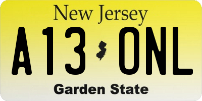 NJ license plate A13ONL