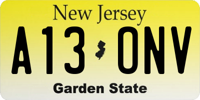 NJ license plate A13ONV