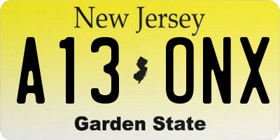 NJ license plate A13ONX