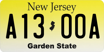 NJ license plate A13OOA