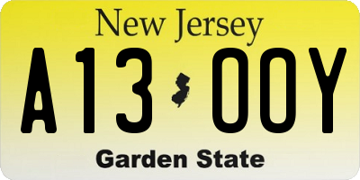 NJ license plate A13OOY