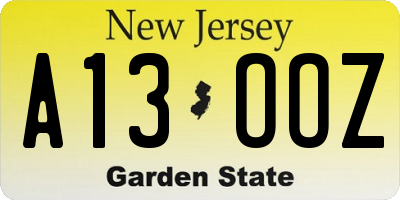 NJ license plate A13OOZ