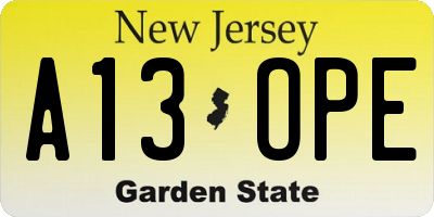 NJ license plate A13OPE