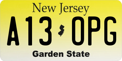 NJ license plate A13OPG