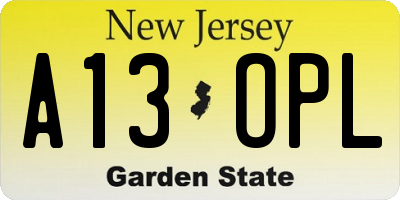 NJ license plate A13OPL