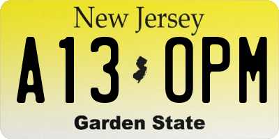 NJ license plate A13OPM