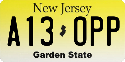 NJ license plate A13OPP