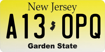 NJ license plate A13OPQ