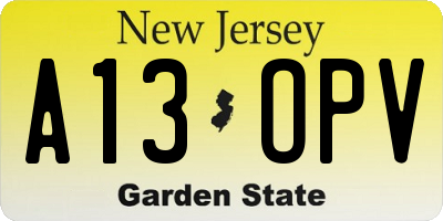 NJ license plate A13OPV