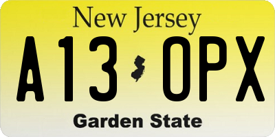 NJ license plate A13OPX