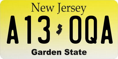 NJ license plate A13OQA