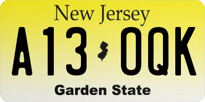 NJ license plate A13OQK